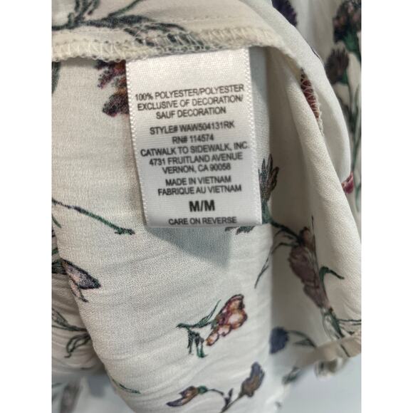 Pleione White Floral Blouse Women’s Medium Sheer V-Neck Long Sleeve Ruffles - Picture 7 of 8